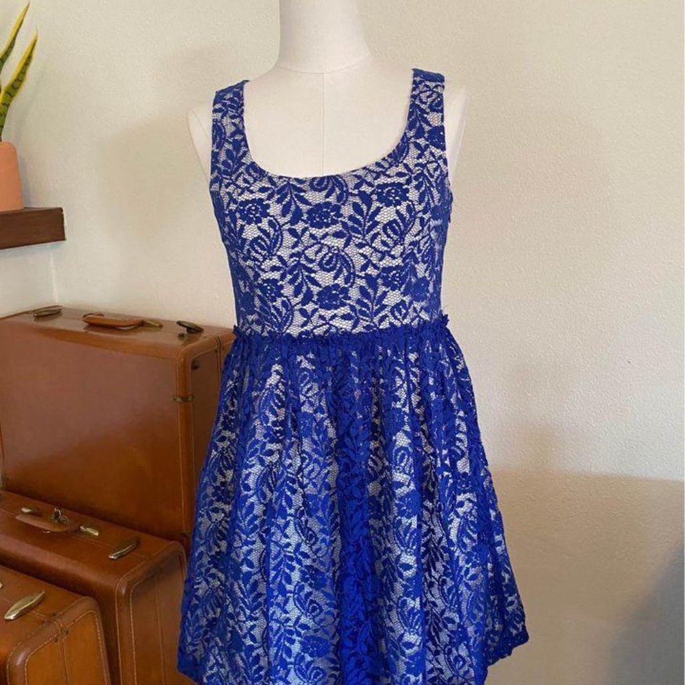 New Modcloth Minuet Royal Blue Lacw Overlay Dress